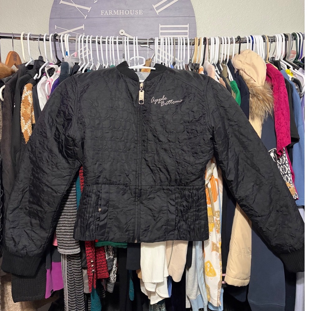 Apple Bottoms Vintage Black Quilted Bomber Jacket Y2K Women Size LG Large